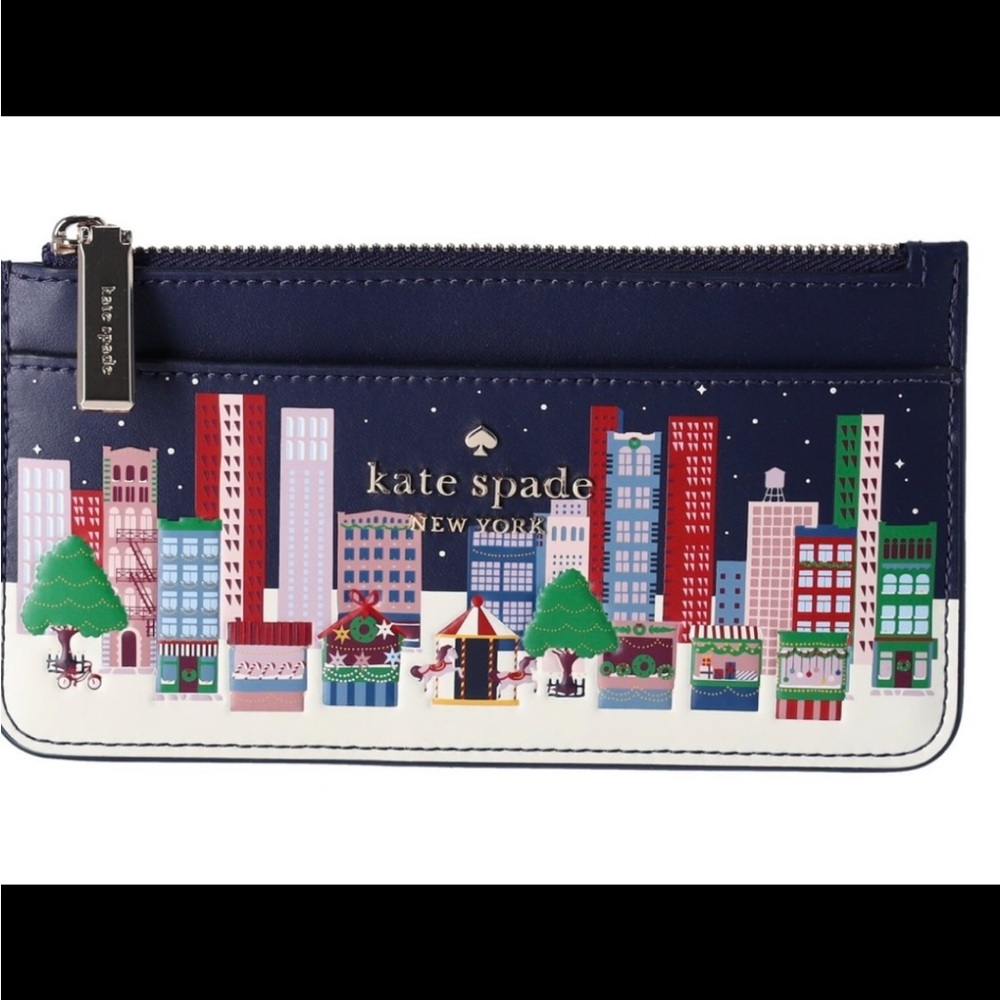 Kate Spade Winter Wonders Navy Large  Slim CardHolder Wallet 🩵